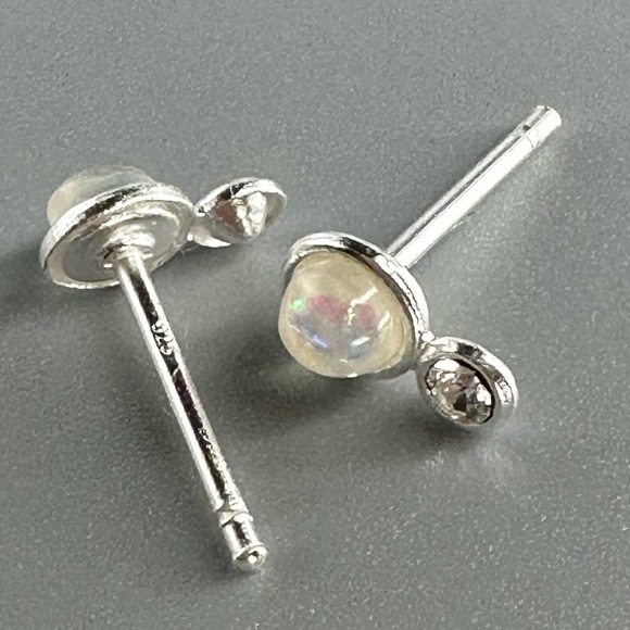 Sterling Silver Crystal and Opal Tiny Stud Earrings - Picture 4 of 9
